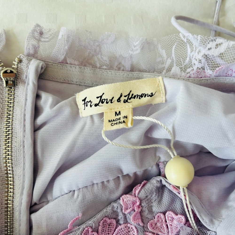 SOLD FOR LOVE & LEMONS Amalie Purple Floral Lace Cut Out NWT Mini Dress M - Picture 7 of 16